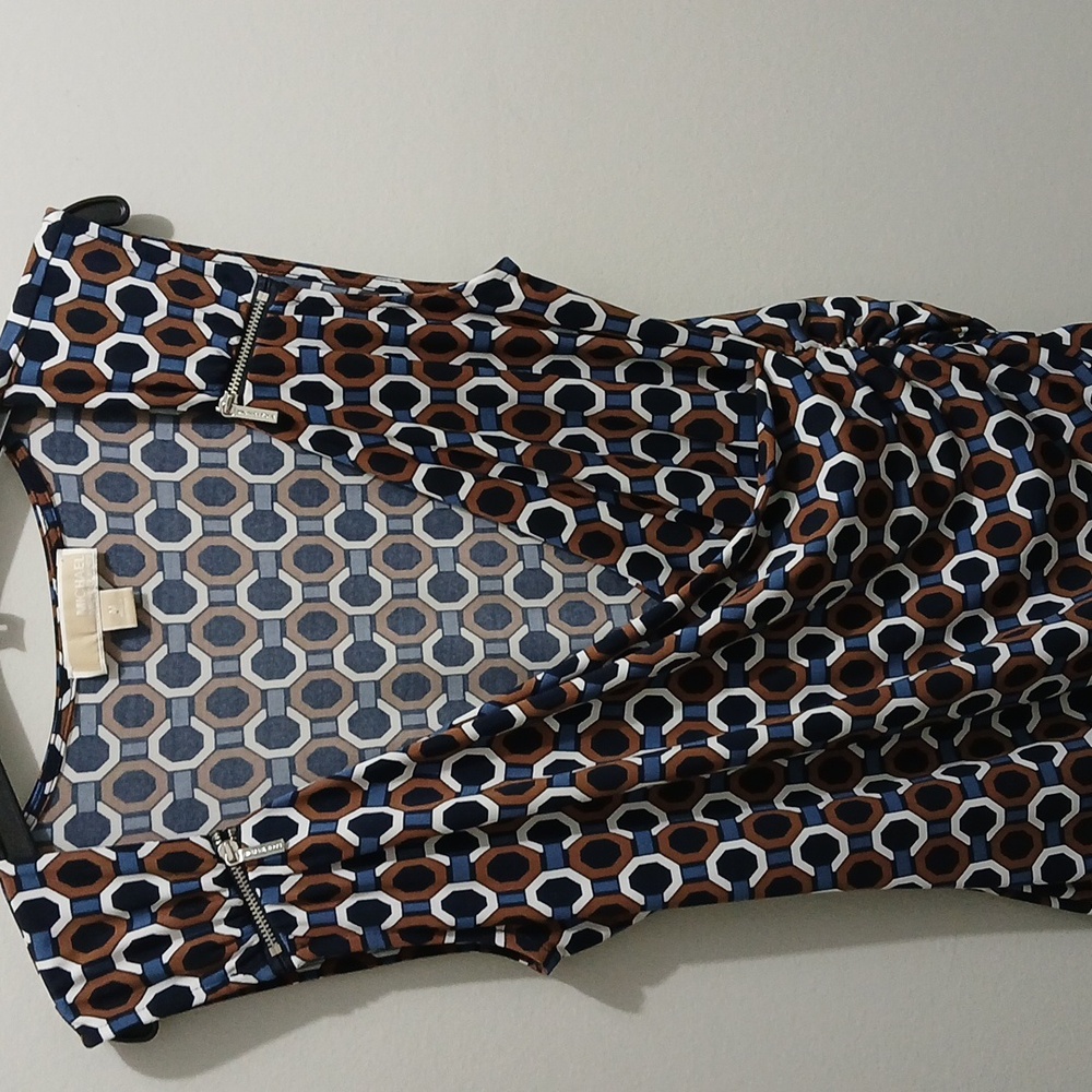 Michael Kors Blue and Brown Geometric Top